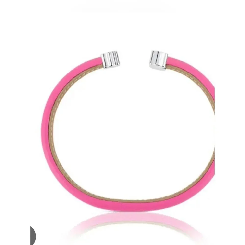 NWOT TOUS Sweet Dolls Sterling Silver And Pink Leather Bangle